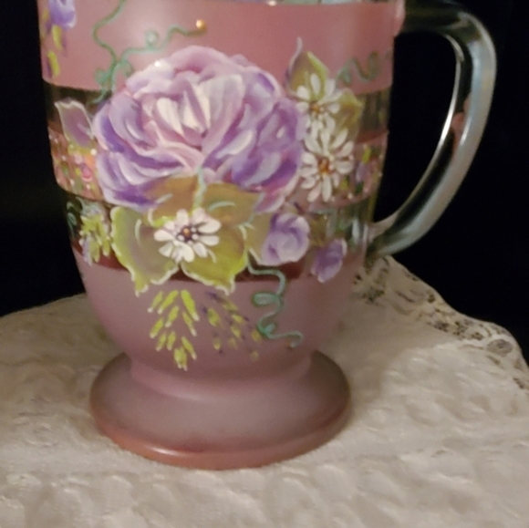 Earthy Hand painted mug, large coffee cup with painted roses and daisies - Picture 7 of 12
